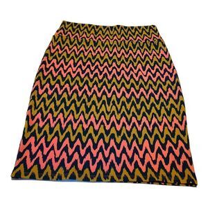 LuLaRoe Cassie Zigzag Womens’s Skirt Size Large Pink Mustard Yellow And Blue